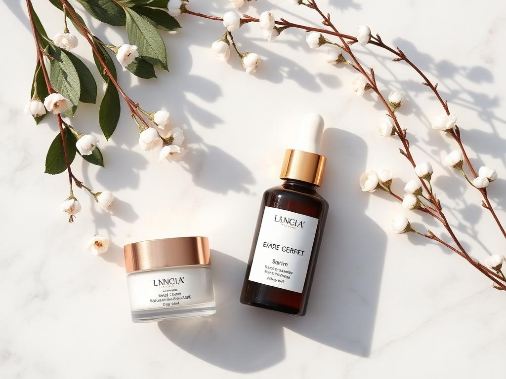 A curated skincare flatlay