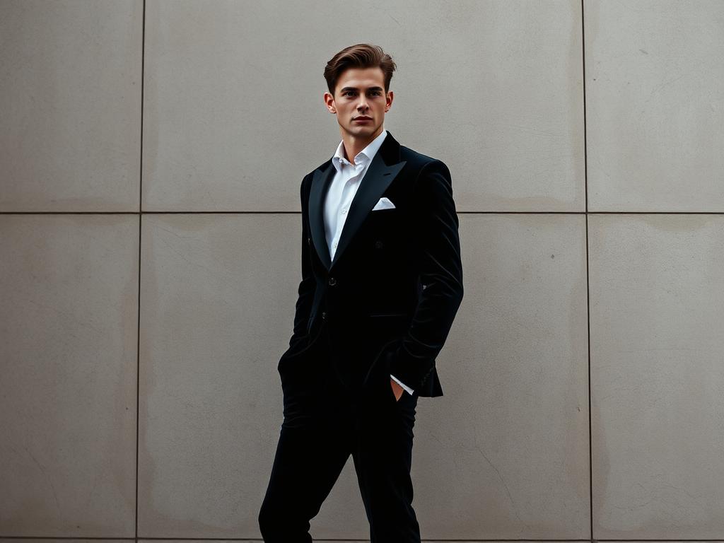 A tailored velvet jacket in autumn light
